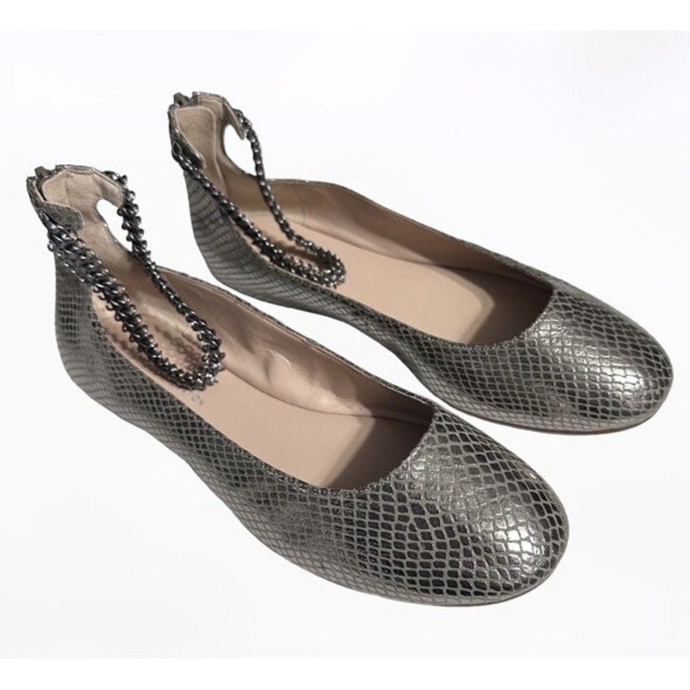 BCBGeneration Womens 6.5 Silver Metallic Ballet Flats Snake Embossed Edgy Glam
